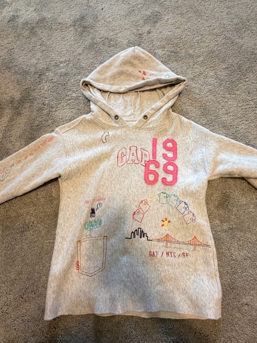 GAP Girls 50th Anniversary Graphic Hoodie Sweatshirt Gray Size L (10) - Picture 3 of 6